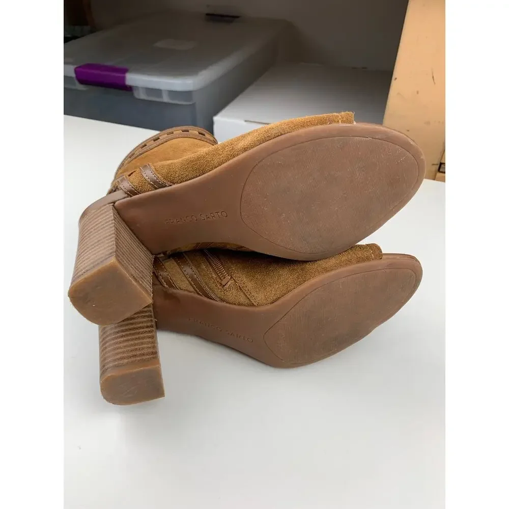 Franco Sarto Greenwich Peep Toe Cutout Booties Brown Ankle Boots Women's 6.5